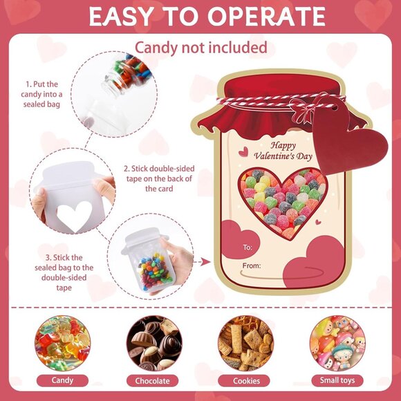 Valentines Day Cards for Kids School - 50 Pack Mason Jar Happy Valentine's Day C - Picture 5 of 8